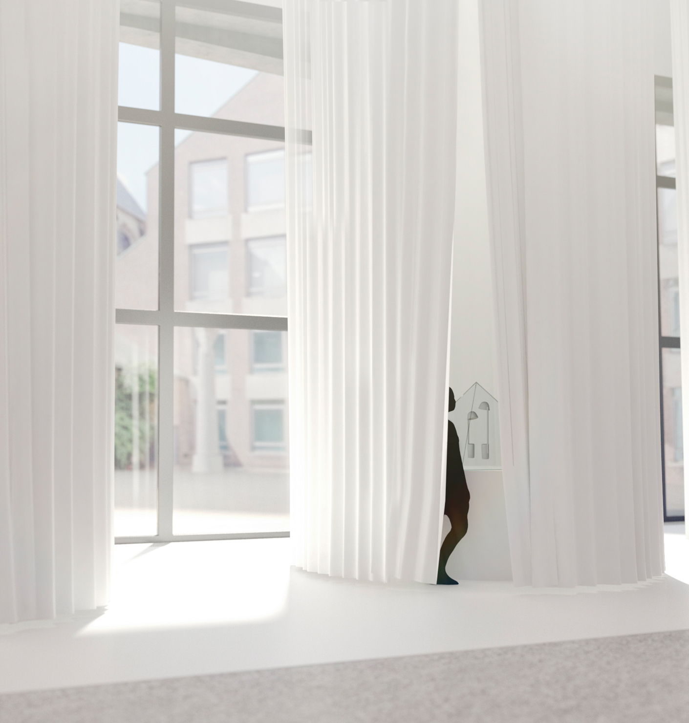 Columns of fabric, furniture of light