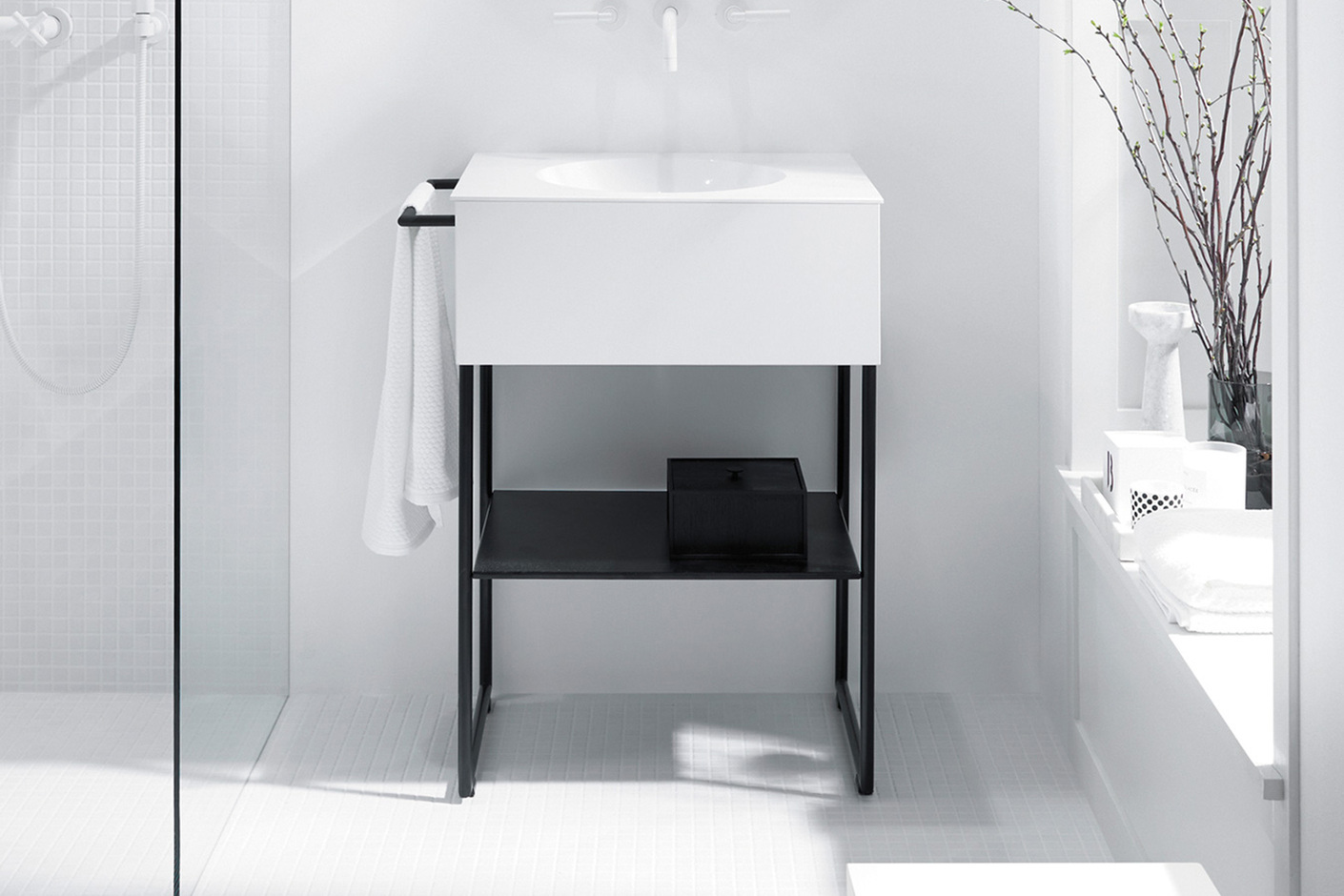 Coco Mineralguss-Waschtisch inkl. Waschtischunterschrank und Metall Fußgestell