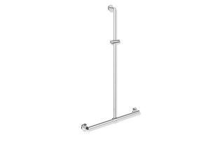 Rail with sideways adjustable vertical support bar and shower head holder chrome  by  HEWI