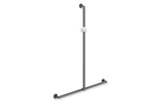 Rail with sideways adjustable vertical support bar and shower head holder  by  HEWI